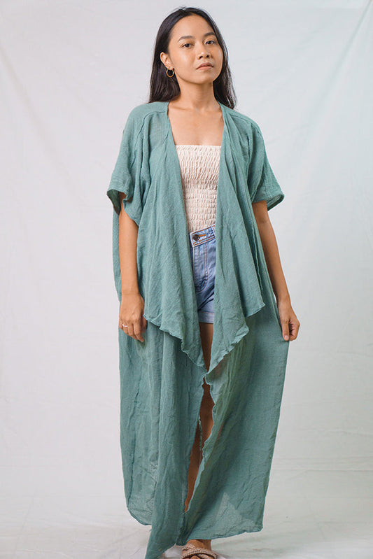 Waterfall Long Jacket with Short Sleeves