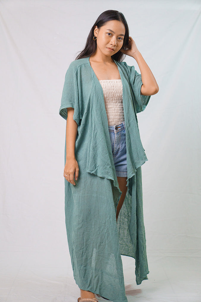 Waterfall Long Jacket with Short Sleeves